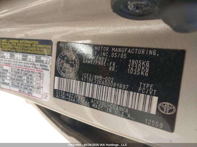 Продаж на аукціоні авто 2005 Toyota Camry Le/xle/se, vin: 4T1BE32K65U081897, номер лоту: 12621880