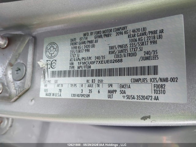 Aukcja sprzedaży 2014 Ford Escape S, vin: 1FMCU0F7XEUE02688, numer aukcji: 12621888