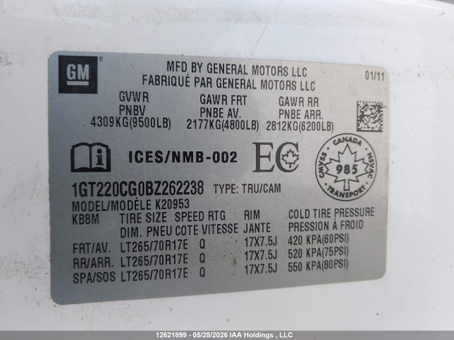 Aukcja sprzedaży 2011 Gmc Sierra K2500 Sle, vin: 1GT220CG0BZ262238, numer aukcji: 12621899