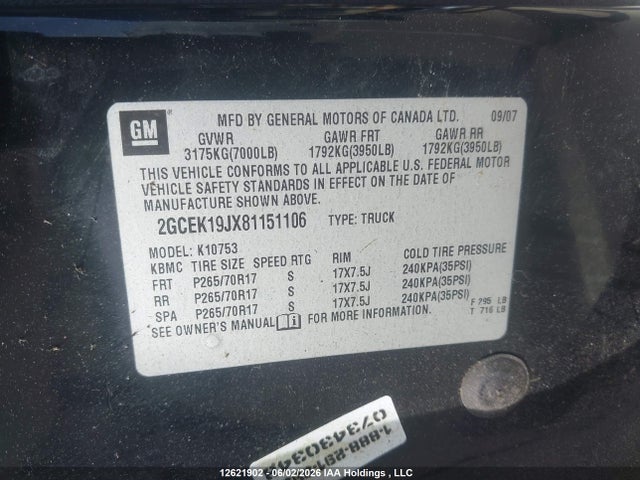 Aukcja sprzedaży 2008 Chevrolet Silverado 1500, vin: 2GCEK19JX81151106, numer aukcji: 12621902
