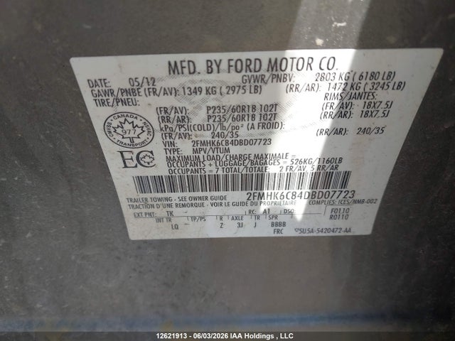 Продаж на аукціоні авто 2013 Ford Flex Sel, vin: 2FMHK6C84DBD07723, номер лоту: 12621913