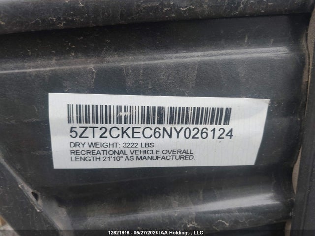 12621916 :رقم المزاد ، 5ZT2CKEC6NY026124 vin ، 2022 Cherokee Trailer مزاد بيع