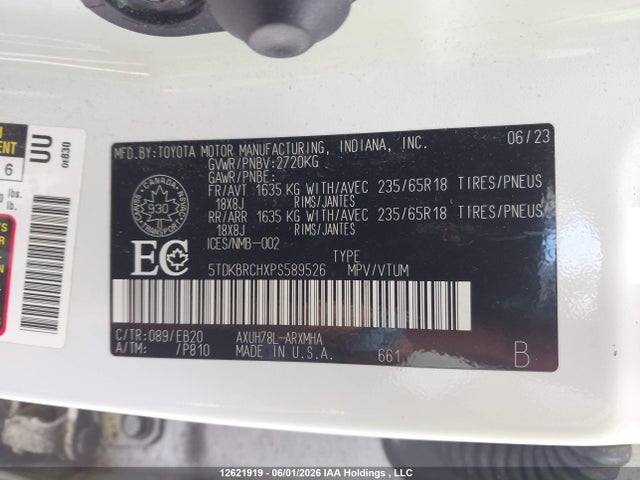 2023 Toyota Highlander Hybrid Hybrid მანქანა იყიდება აუქციონზე, vin: 5TDKBRCHXPS589526, აუქციონის ნომერი: 12621919
