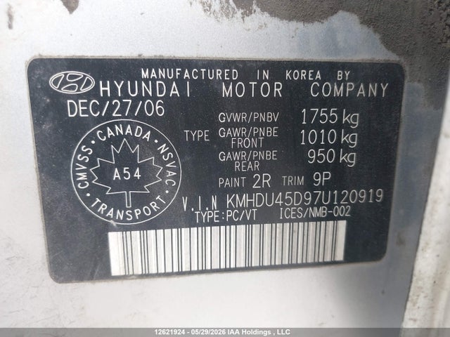 Aukcja sprzedaży 2007 Hyundai Elantra, vin: KMHDU45D97U120919, numer aukcji: 12621924