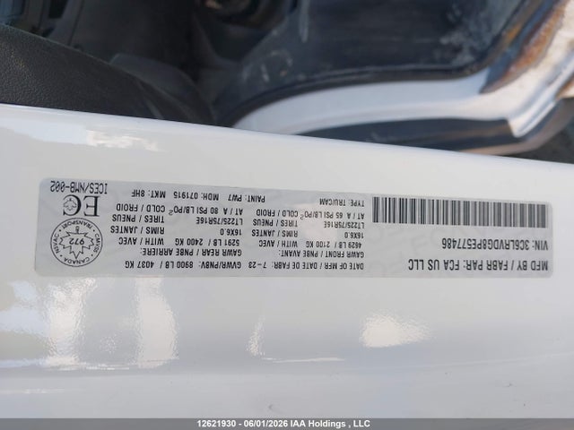 12621930 :رقم المزاد ، 3C6LRVDG8PE577486 vin ، 2023 Ram Promaster 2500 2500 High مزاد بيع