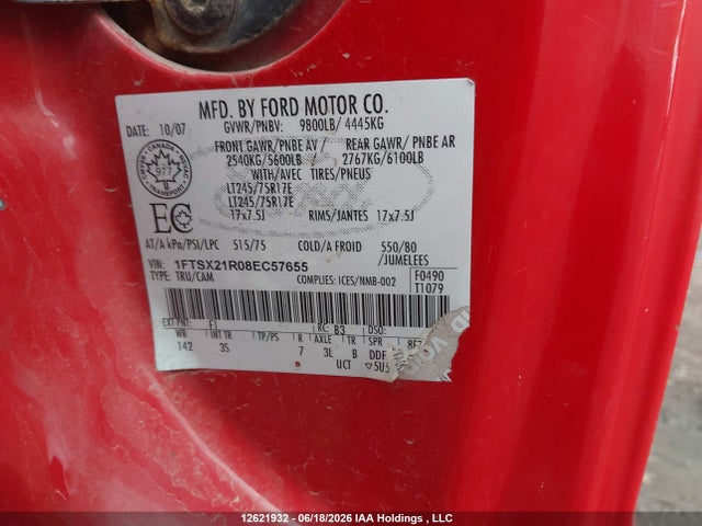 Продажа на аукционе авто 2008 Ford F250 Super Duty, vin: 1FTSX21R08EC57655, номер лота: 12621932