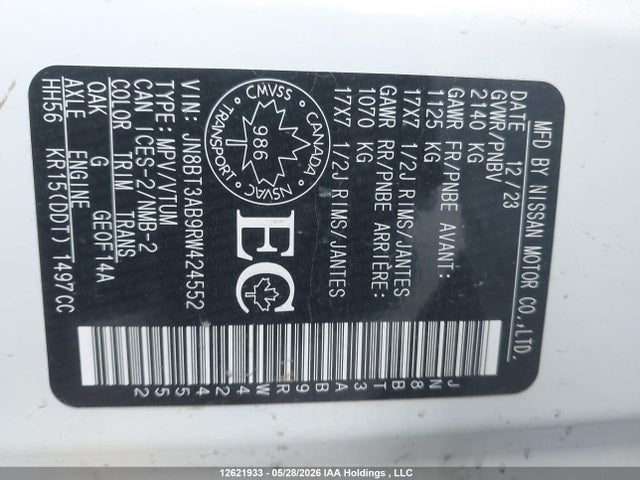 Продаж на аукціоні авто 2024 Nissan Rogue S, vin: JN8BT3AB9RW424552, номер лоту: 12621933
