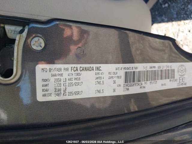 Aukcja sprzedaży 2015 Dodge Grand Caravan Se/sxt, vin: 2C4RDGBG0FR734134, numer aukcji: 12621937