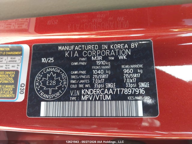 12621943 :رقم المزاد ، KNDERCAA7T7897916 vin ، 2026 Kia Seltos Ex مزاد بيع