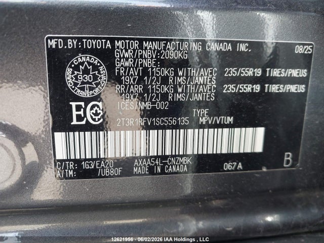 2025 Toyota Rav4 Xle მანქანა იყიდება აუქციონზე, vin: 2T3R1RFV1SC556135, აუქციონის ნომერი: 12621956