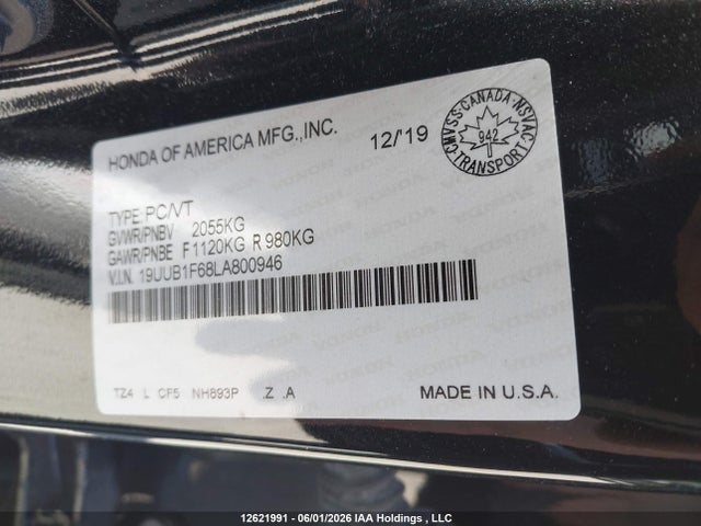 Продаж на аукціоні авто 2020 Acura Tlx, vin: 19UUB1F68LA800946, номер лоту: 12621991