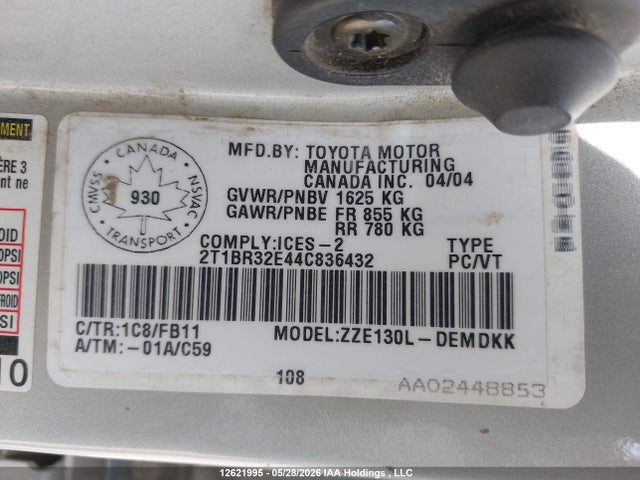 Продажа на аукционе авто 2004 Toyota Corolla Ce/le/s, vin: 2T1BR32E44C836432, номер лота: 12621995