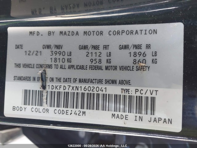 Продаж на аукціоні авто 2022 Mazda Cx-3 Grand Touring, vin: JM1DKFD7XN1602041, номер лоту: 12622000