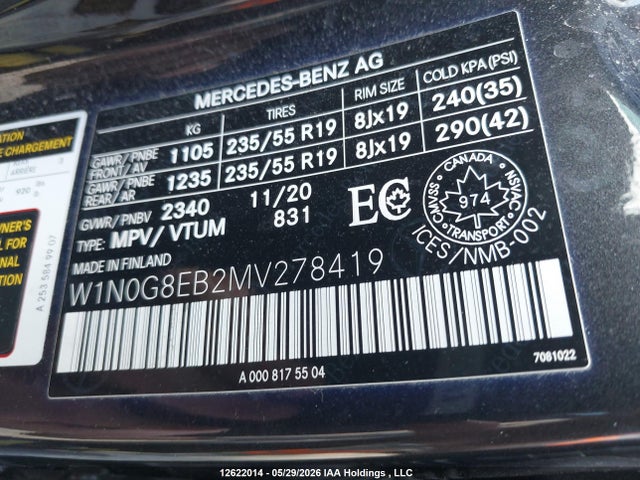 Продаж на аукціоні авто 2021 Mercedes-benz Glc 300 4matic, vin: W1N0G8EB2MV278419, номер лоту: 12622014