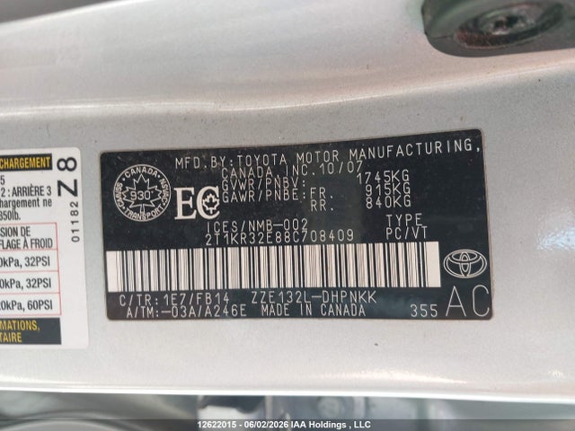 Продажа на аукционе авто 2008 Toyota Matrix Xr, vin: 2T1KR32E88C708409, номер лота: 12622015