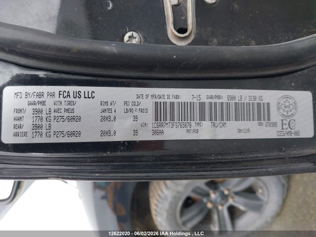 2015 Ram 1500 Sport მანქანა იყიდება აუქციონზე, vin: 1C6RR7MT3FS765878, აუქციონის ნომერი: 12622020