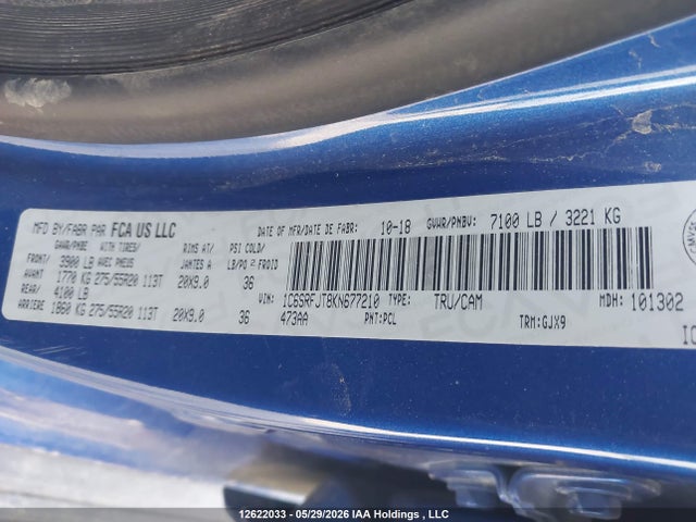 Aukcja sprzedaży 2019 Ram 1500 Laramie, vin: 1C6SRFJT8KN677210, numer aukcji: 12622033