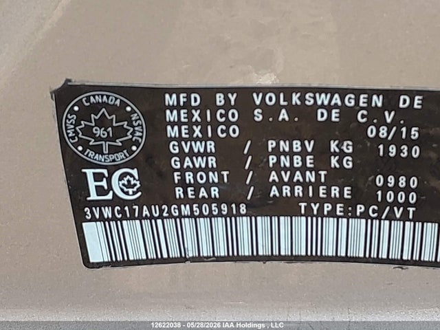 Продаж на аукціоні авто 2016 Volkswagen Golf Sportwagen S/se/sel/limited, vin: 3VWC17AU2GM505918, номер лоту: 12622038