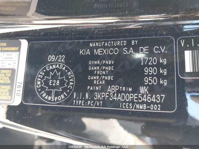12622039 :رقم المزاد ، 3KPF34AD0PE546437 vin ، 2023 Kia Forte Ex/ex Premium/ex+/gt-line مزاد بيع