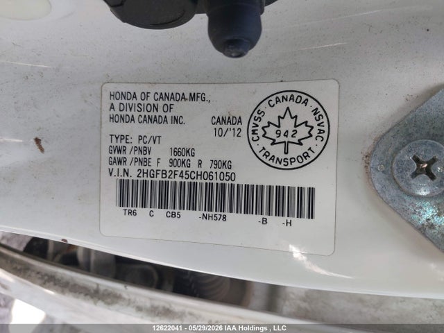 Aukcja sprzedaży 2012 Honda Civic Lx, vin: 2HGFB2F45CH061050, numer aukcji: 12622041