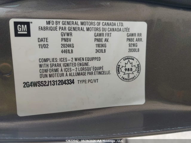 Продаж на аукціоні авто 2003 Buick Century Custom, vin: 2G4WS52J131204334, номер лоту: 12622042