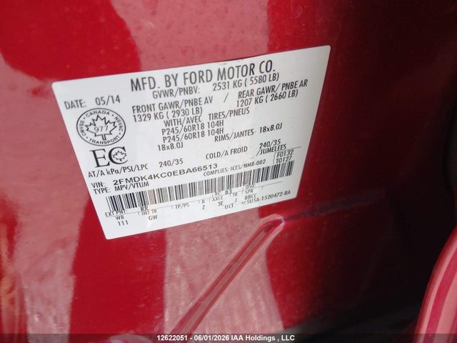 Aukcja sprzedaży 2014 Ford Edge Limited, vin: 2FMDK4KC0EBA66513, numer aukcji: 12622051