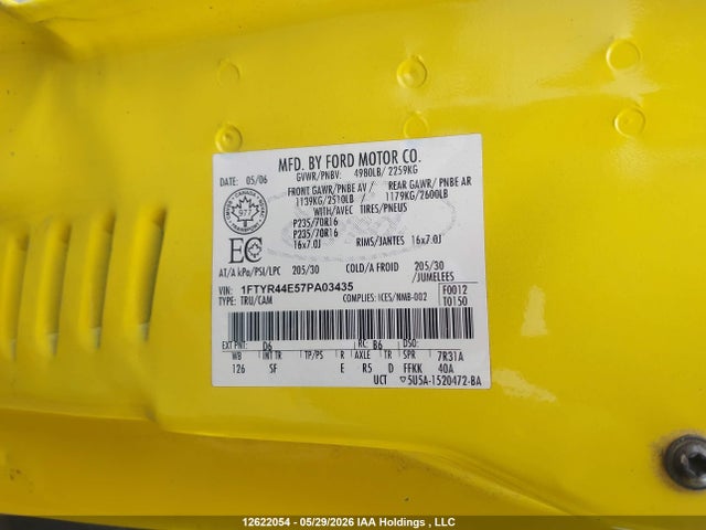 12622054 :رقم المزاد ، 1FTYR44E57PA03435 vin ، 2007 Ford Ranger Sport/stx/xl/xlt مزاد بيع