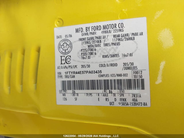12622054 :رقم المزاد ، 1FTYR44E57PA03435 vin ، 2007 Ford Ranger Sport/stx/xl/xlt مزاد بيع