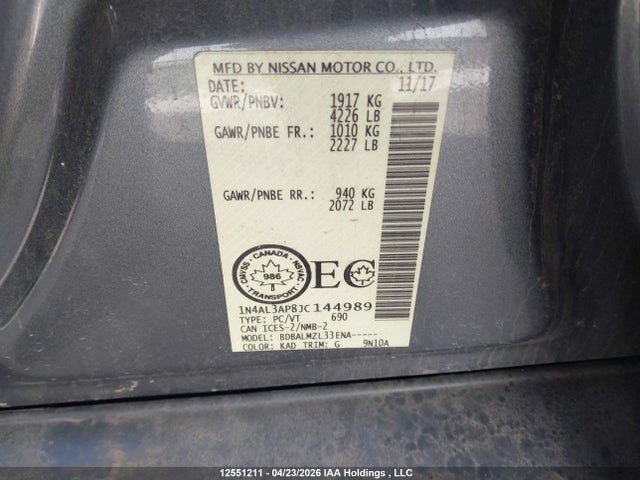 1N4AL3AP8JC144989 Nissan Altima 2.5 S/2.5 Sl Tech/2.5 Sv