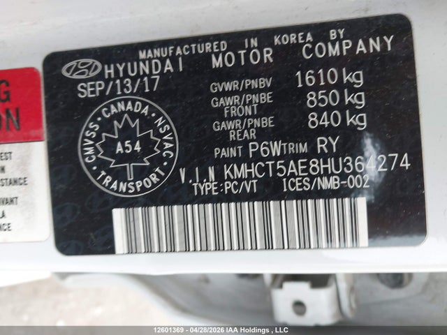 KMHCT5AE8HU364274 Hyundai ACCENT GL