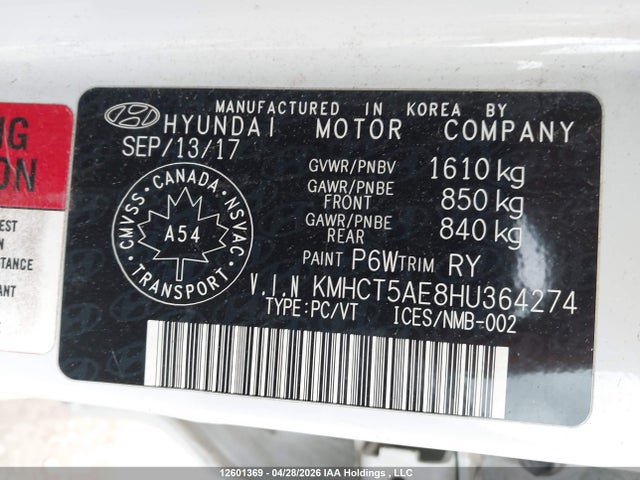 KMHCT5AE8HU364274 Hyundai ACCENT GL
