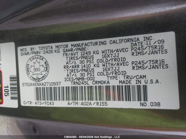 12604360 :رقم المزاد ، 5TEUX4ENXAZ710937 vin ، 2010 Toyota Tacoma مزاد بيع