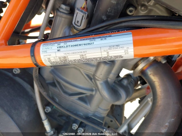 2014 Ktm 690 Duke მანქანა იყიდება აუქციონზე, vin: VBKLDT408EM762827, აუქციონის ნომერი: 12622068