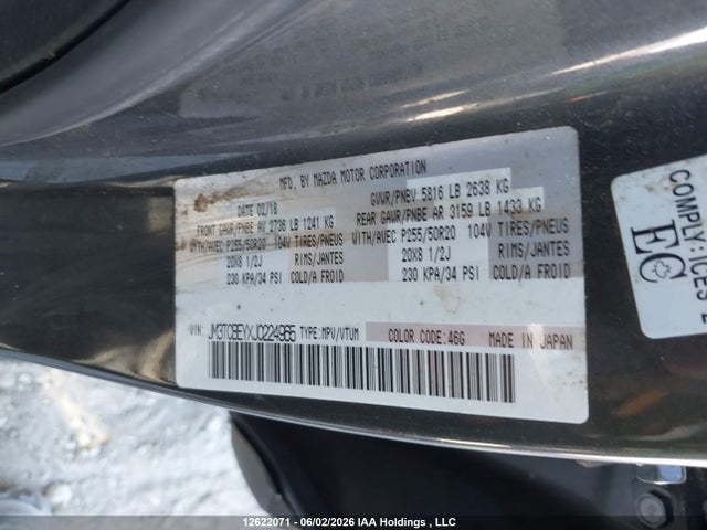 Aukcja sprzedaży 2018 Mazda Cx-9 Signature, vin: JM3TCBEYXJ0224965, numer aukcji: 12622071
