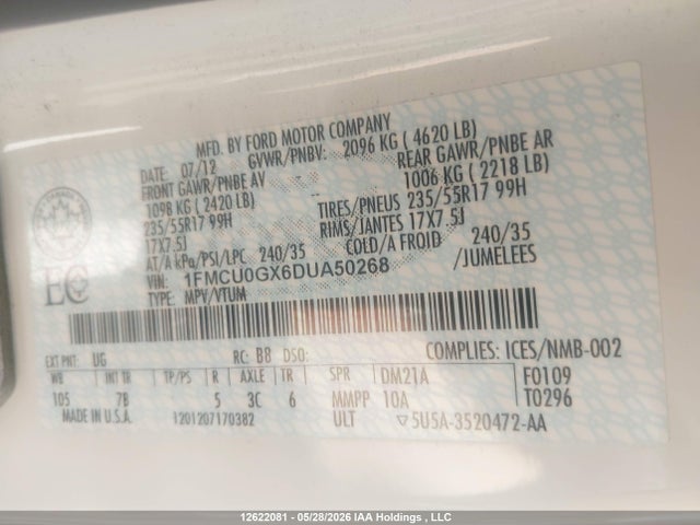 Продажа на аукционе авто 2013 Ford Escape Se, vin: 1FMCU0GX6DUA50268, номер лота: 12622081