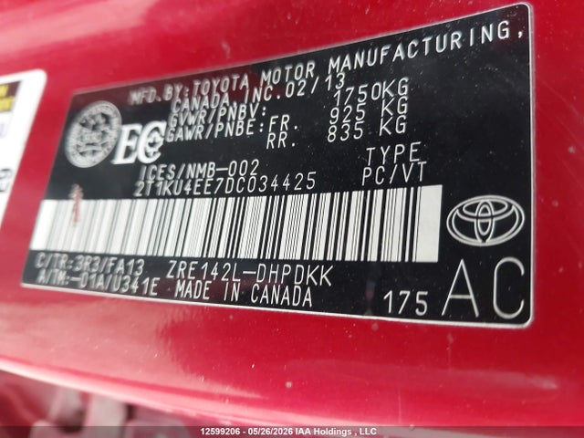 2013 Toyota Matrix Wagon მანქანა იყიდება აუქციონზე, vin: 2T1KU4EE7DC034425, აუქციონის ნომერი: 12599206
