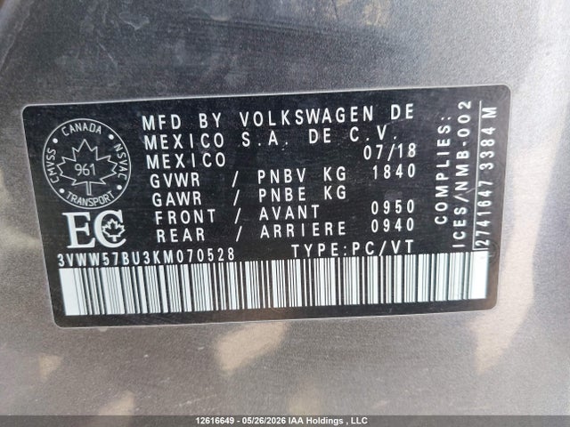 3VWW57BU3KM070528 Volkswagen Jetta 1.4 Tsi Highline