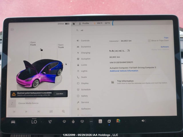 5YJ3E1EA9NF258211 Tesla MODEL 3