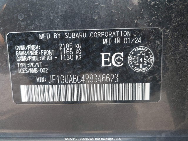 Aukcja sprzedaży 2024 Subaru Impreza Convenience 5-door, vin: JF1GUABC4R8346623, numer aukcji: 12622110
