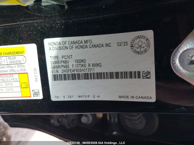 2HGFE4F80SH013511 Honda Civic Sport Hybrid/sport Touring Hybrid