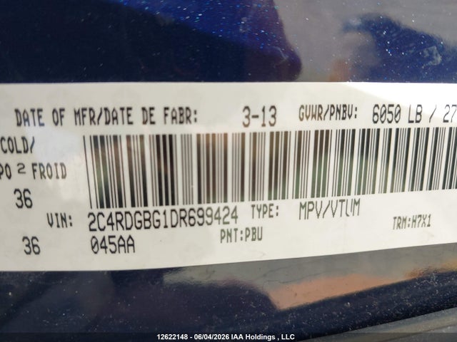 12622148 :رقم المزاد ، 2C4RDGBG1DR699424 vin ، 2013 Dodge Grand Caravan Se مزاد بيع