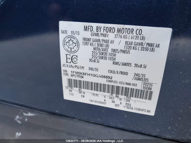 Продажа на аукционе авто 2016 Ford Explorer Limited, vin: 1FM5K8FH1GGA08892, номер лота: 12622171