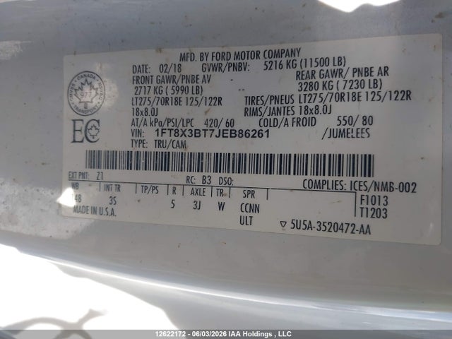 Продажа на аукционе авто 2018 Ford F-350 Xlt, vin: 1FT8X3BT7JEB86261, номер лота: 12622172