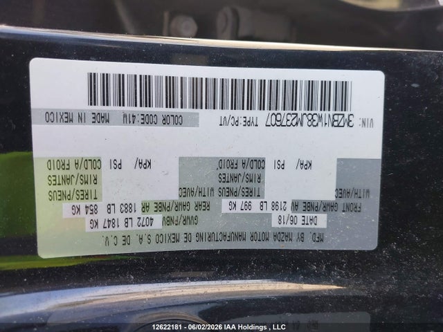 Продаж на аукціоні авто 2018 Mazda 3 Grand Touring, vin: 3MZBN1W38JM237607, номер лоту: 12622181