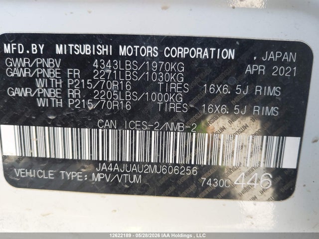Aukcja sprzedaży 2021 Mitsubishi Rvr Es, vin: JA4AJUAU2MU606256, numer aukcji: 12622189