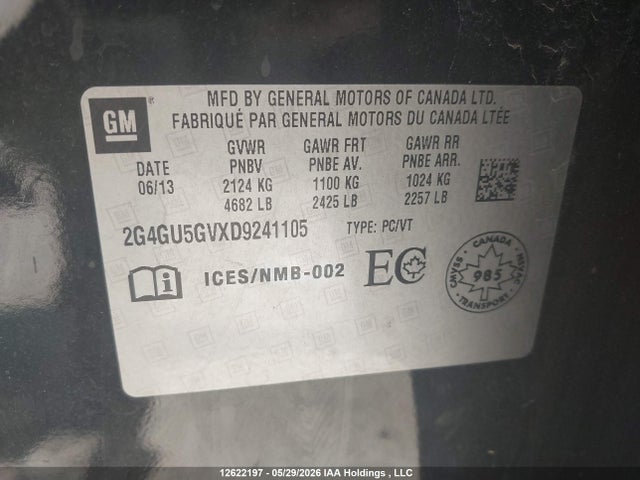 12622197 :رقم المزاد ، 2G4GU5GVXD9241105 vin ، 2013 Buick Regal Premium مزاد بيع