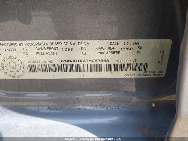 Aukcja sprzedaży 2007 Volkswagen Jetta 2.0t Premium, vin: 3VWNJ81K47M082868, numer aukcji: 12622213