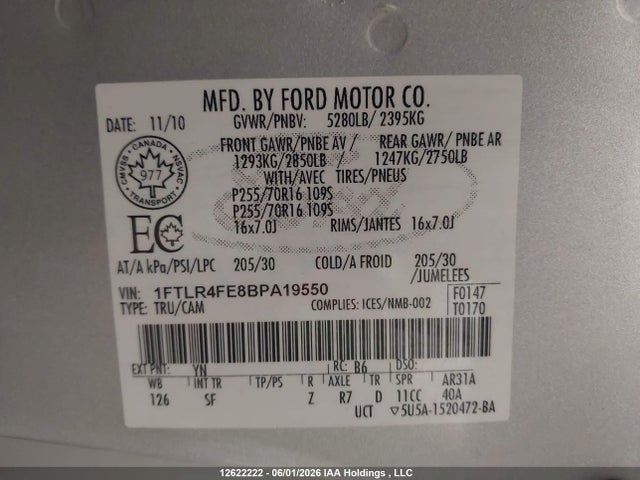 2011 Ford Ranger Super Cab მანქანა იყიდება აუქციონზე, vin: 1FTLR4FE8BPA19550, აუქციონის ნომერი: 12622222