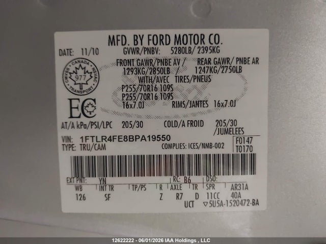 2011 Ford Ranger Super Cab მანქანა იყიდება აუქციონზე, vin: 1FTLR4FE8BPA19550, აუქციონის ნომერი: 12622222
