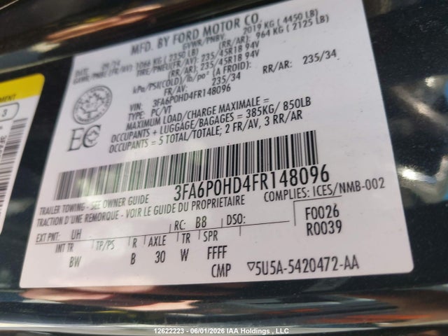 Ford FUSION SE 2015 3FA6P0HD4FR148096 Image 9